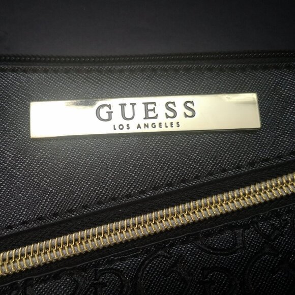 Guess Ladies Black Faux Leather Wristlet / Clutch with Gold Tone Accents - Picture 2 of 8